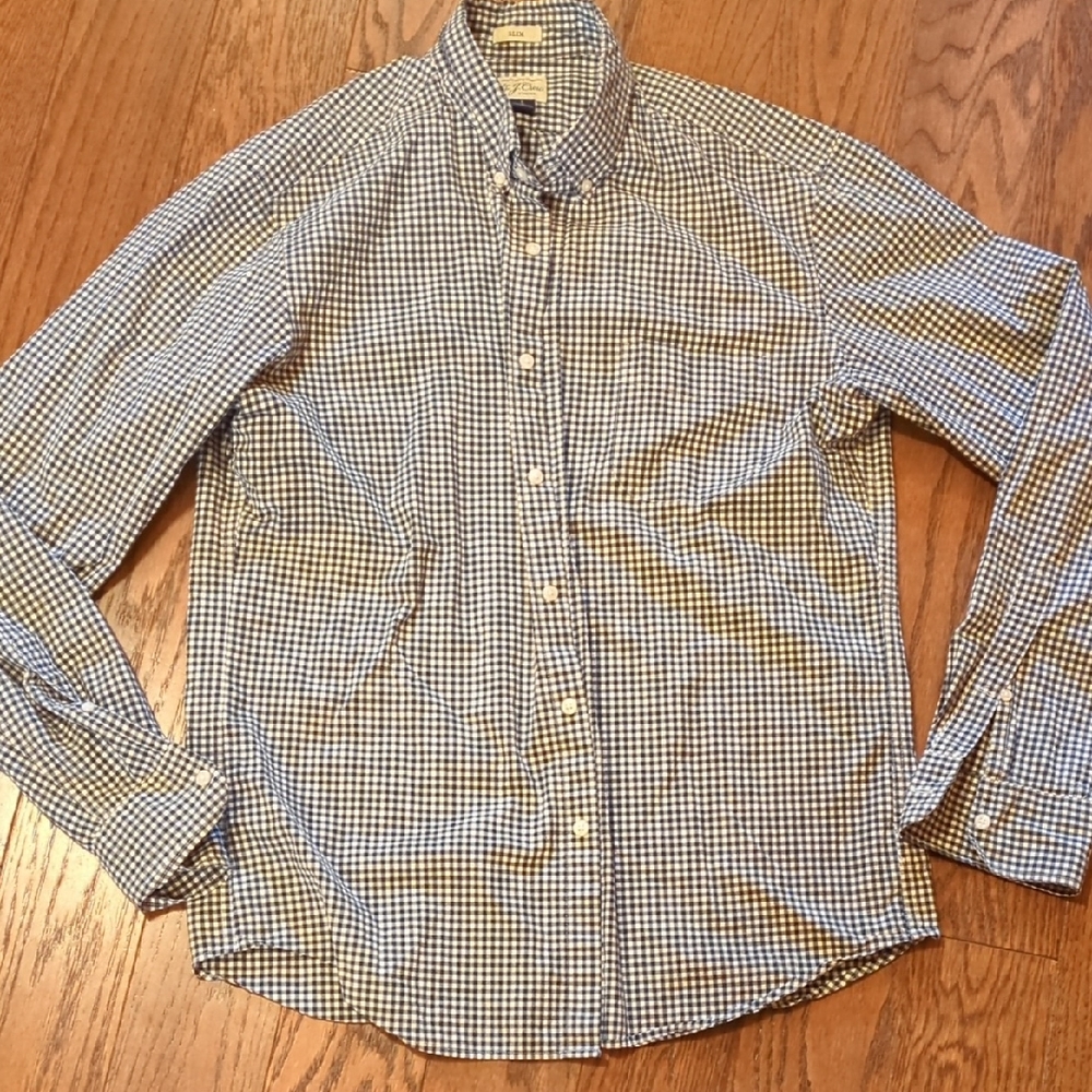 J Crew Slim Men's Black And White Plaid Button Down Shirt L